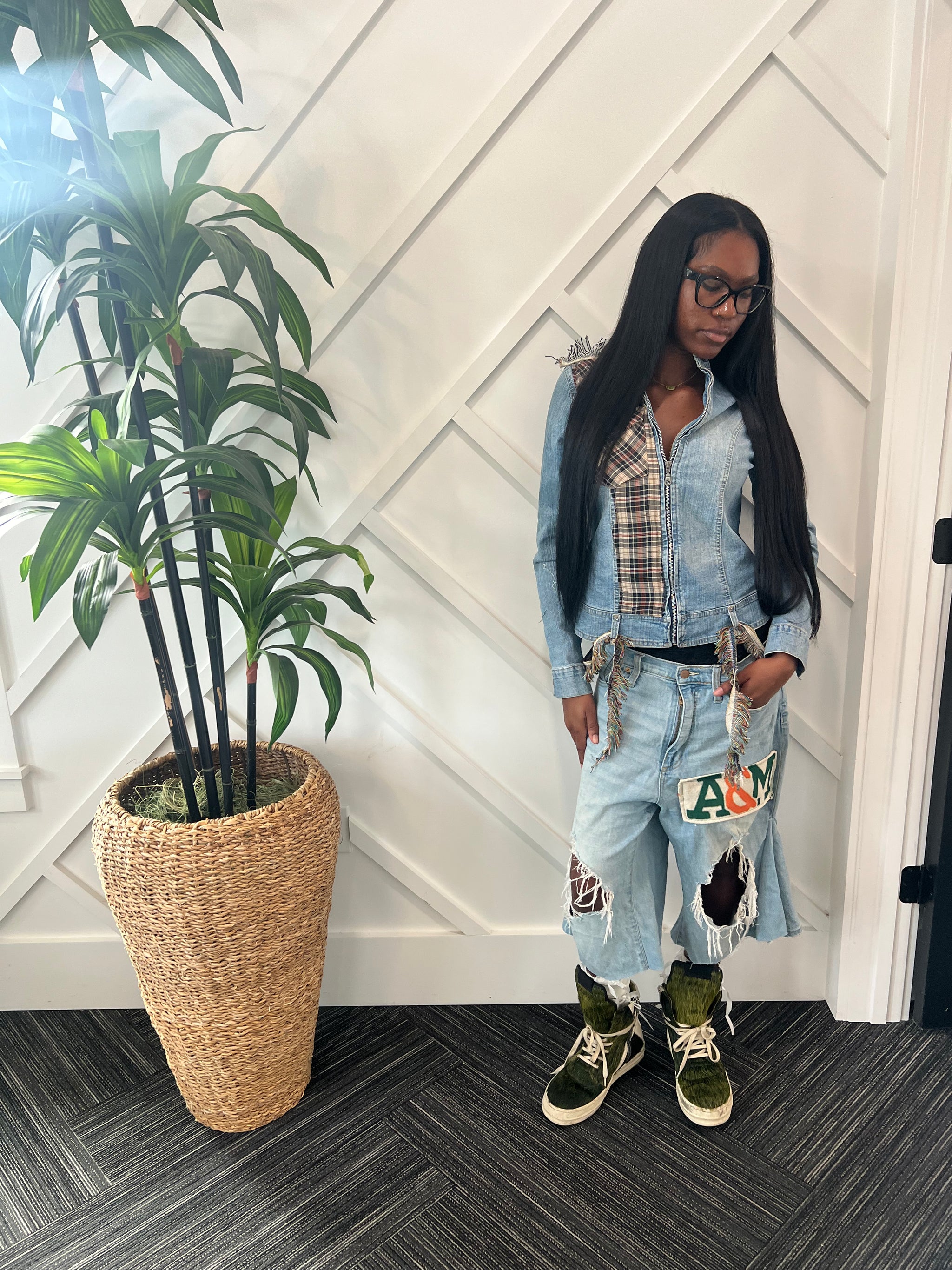 Reworked Plaid and Denim Jacket