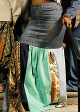 Denim Reworked Flare Maxi Skirt