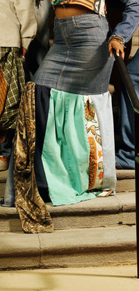 Denim Reworked Flare Maxi Skirt